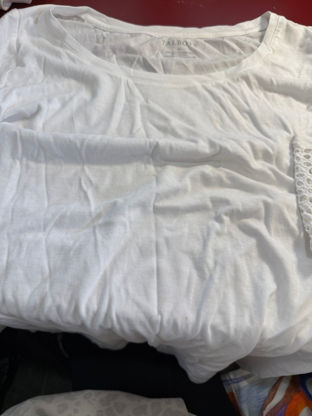 Talbots White Scoopneck Tee with Lace Trim